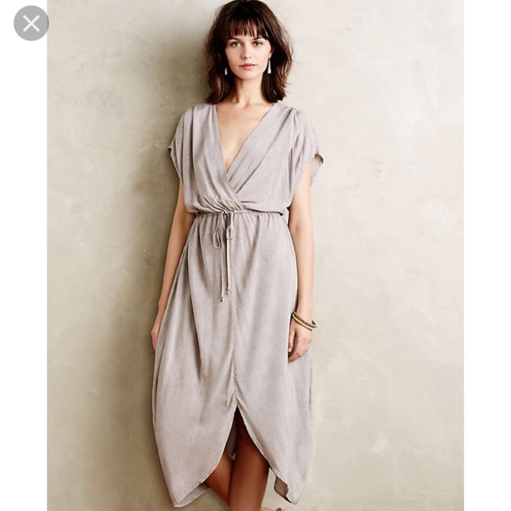 Anthropologie drawstring tulip dress grey